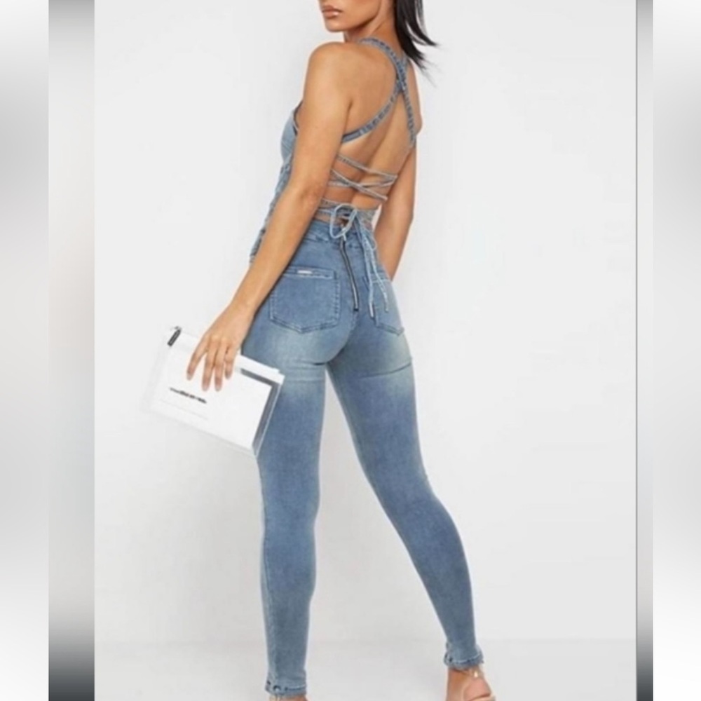 Maniere De Voir Denim Jumpsuit Size 4 - Picture 4 of 7